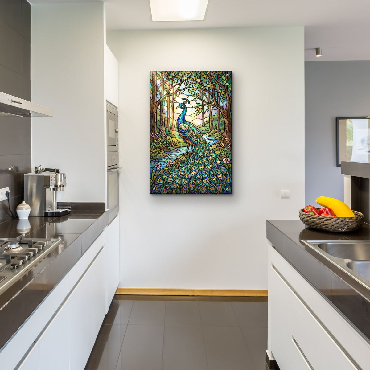 Stained Glass Style Peacock by Veve - 24x36 acrylic wall art in a room
