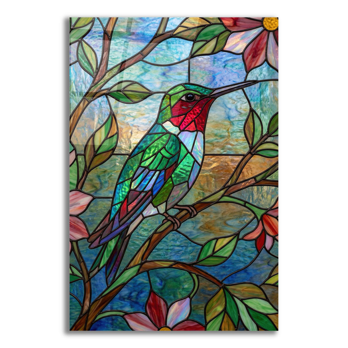 Stained Glass Style Ruby Throated Hummingbird by Veve acrylic glass wall art
