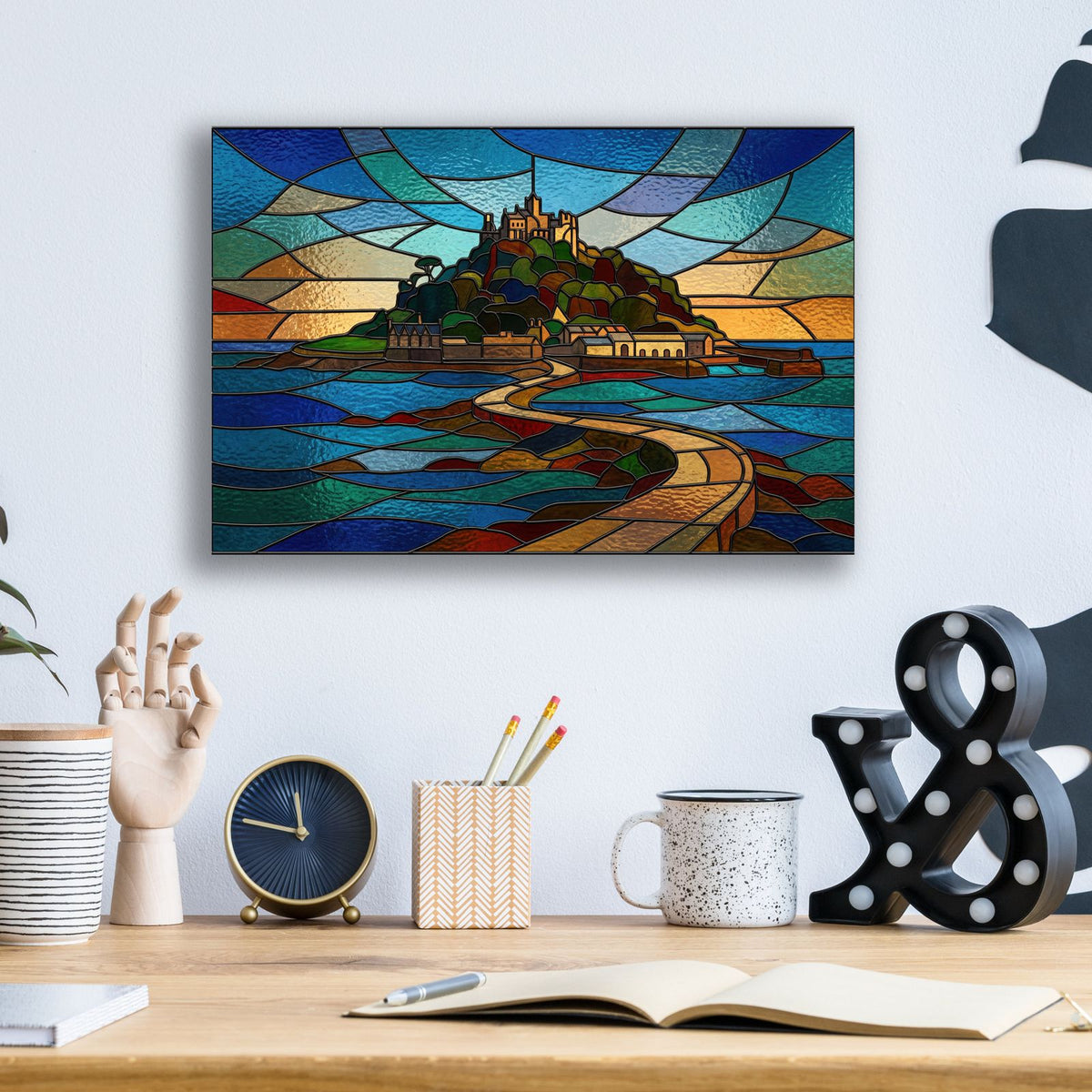 Stained Glass Style St Michaels Mount Castle I by Veve - 16x12 acrylic wall art in a room