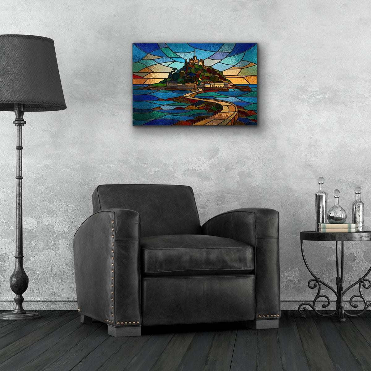 Stained Glass Style St Michaels Mount Castle I by Veve - 24x16 acrylic wall art in a room