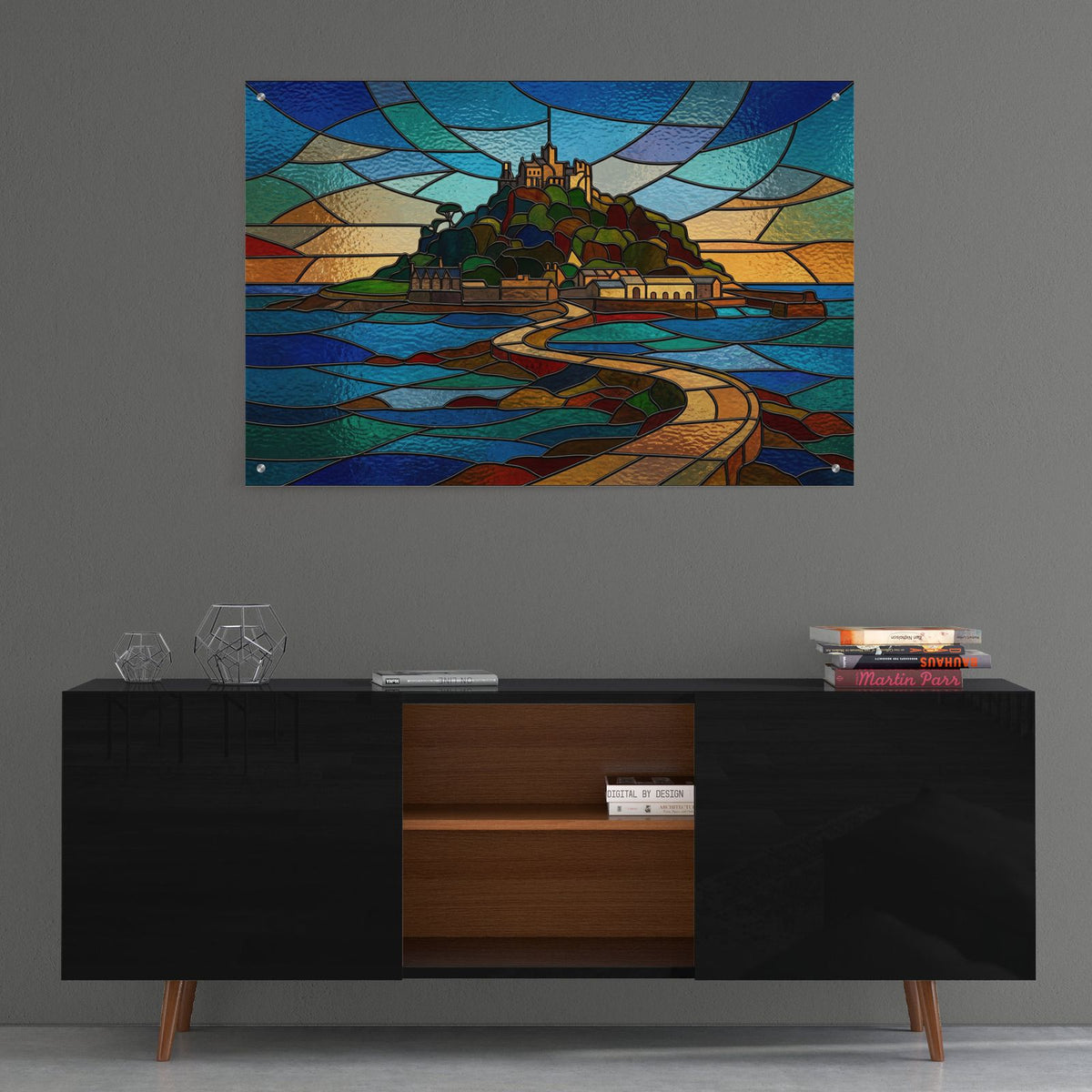 Stained Glass Style St Michaels Mount Castle I by Veve - 36x24 acrylic wall art in a room