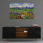 Stained Glass Style Wildflower Mountain Meadow by Veve - 36x24 acrylic wall art in a room