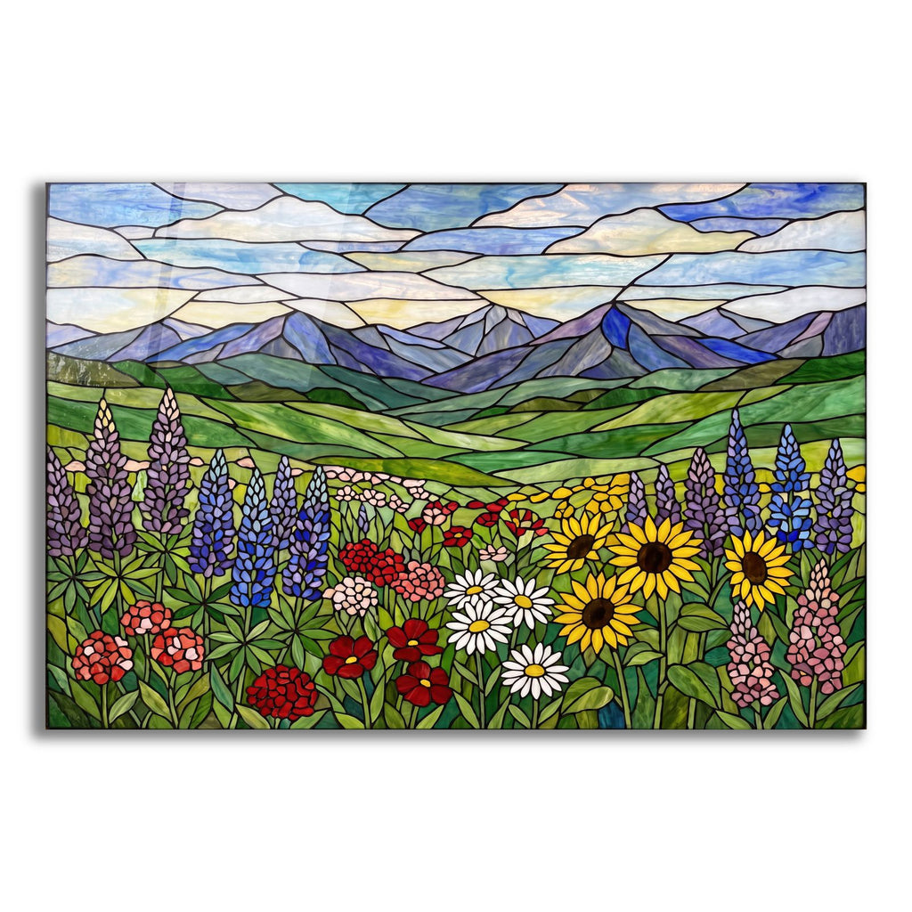 Stained Glass Style Wildflower Mountain Meadow by Veve acrylic glass wall art