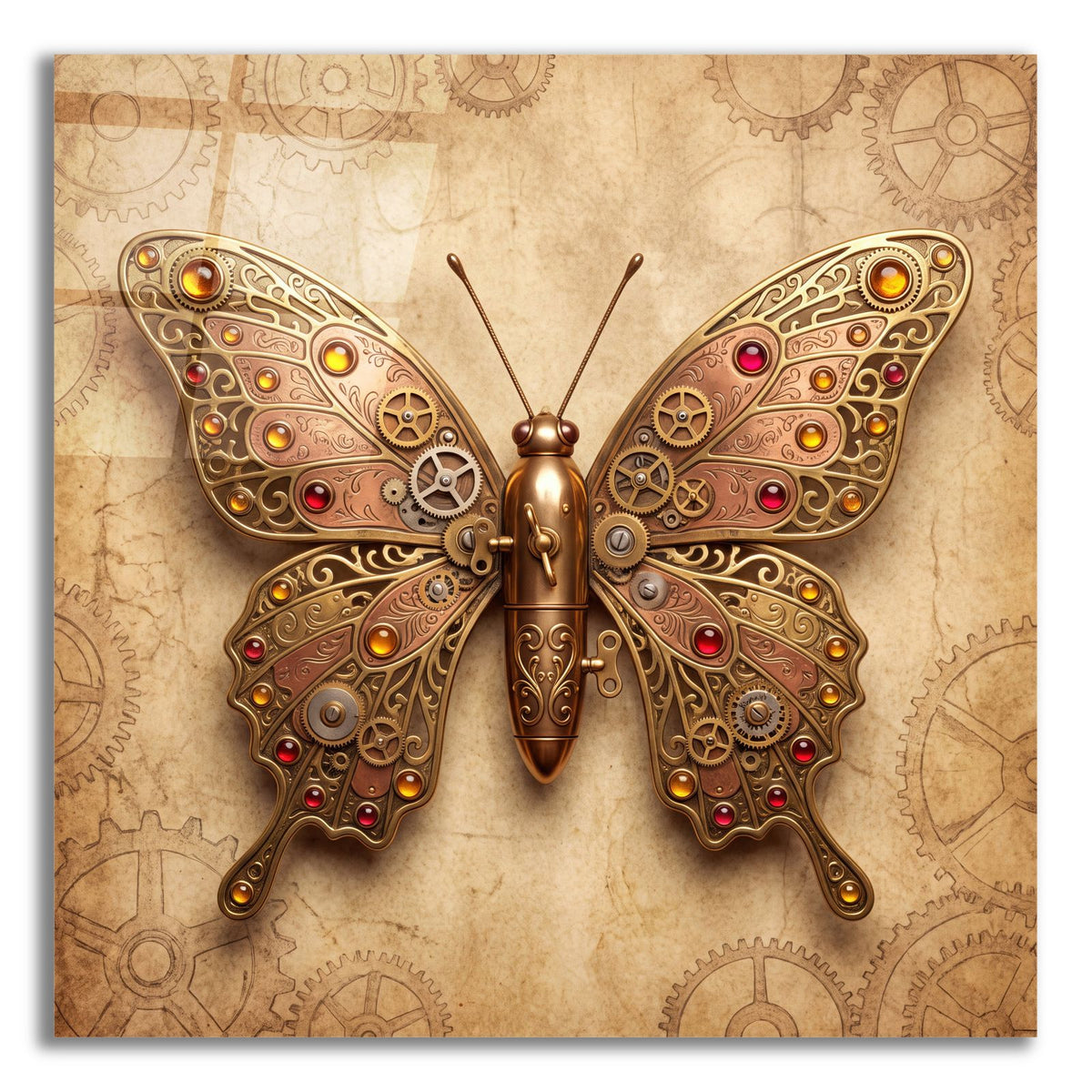 Steampunk Butterfly Ruby Copper by Veve acrylic glass wall art