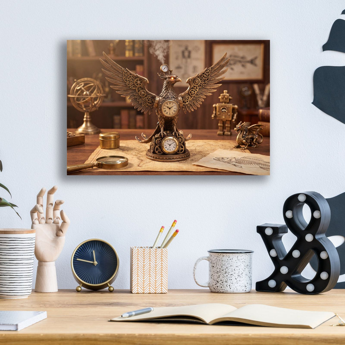Epic Art 'Steampunk Eagle Chronos Double Clock' By Veve Acrylic Glass Wall Art,16x12