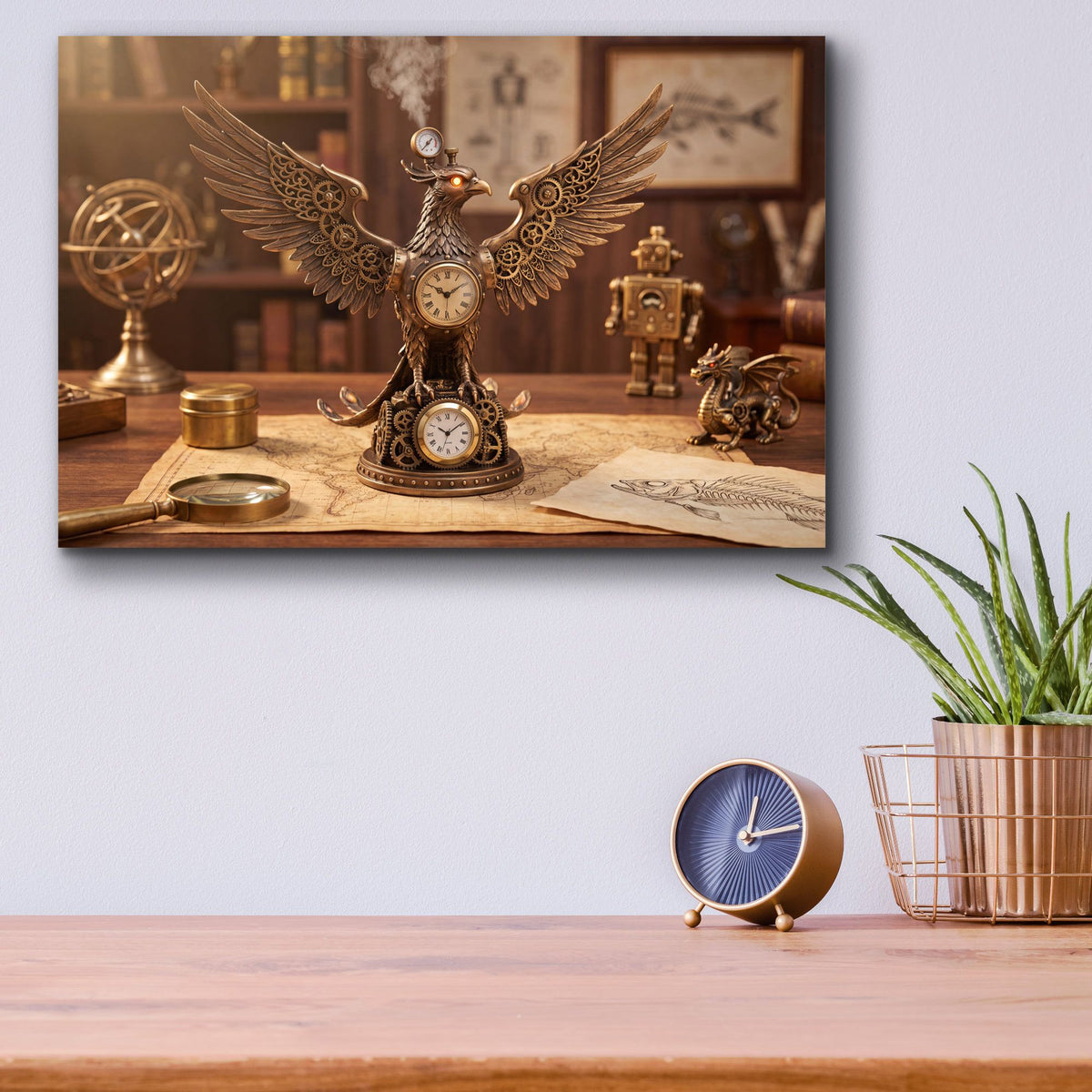 Epic Art 'Steampunk Eagle Chronos Double Clock' By Veve Acrylic Glass Wall Art,16x12