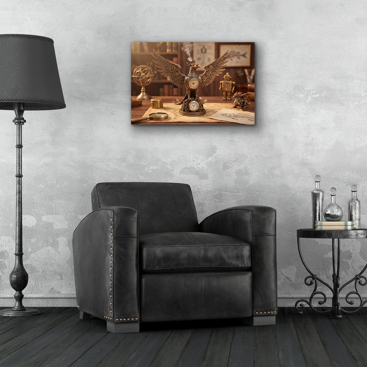 Steampunk Eagle Chronos Double Clock by Veve - 24x16 acrylic wall art in a room