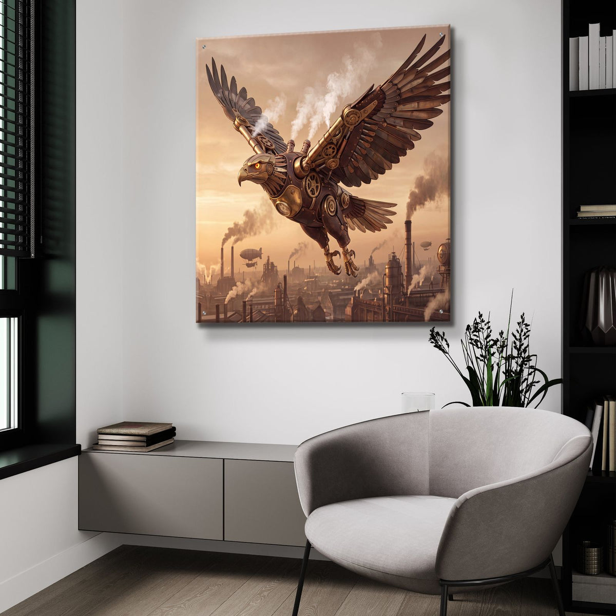 Steampunk Eagle City by Veve - 36x36 acrylic wall art in a room