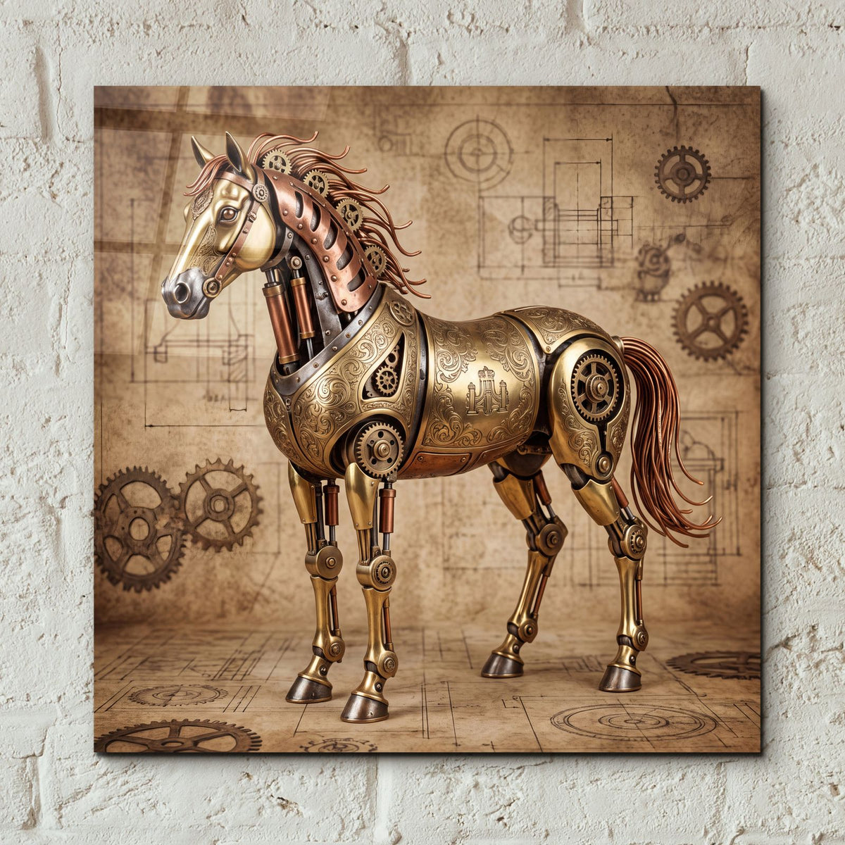 Steampunk Horse by Veve - 12x12 acrylic wall art in a room