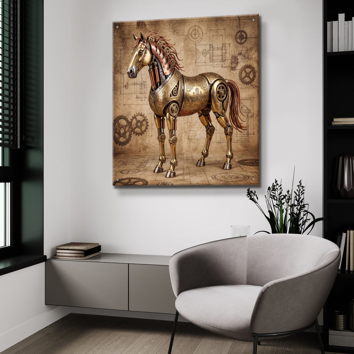 Steampunk Horse by Veve - 36x36 acrylic wall art in a room