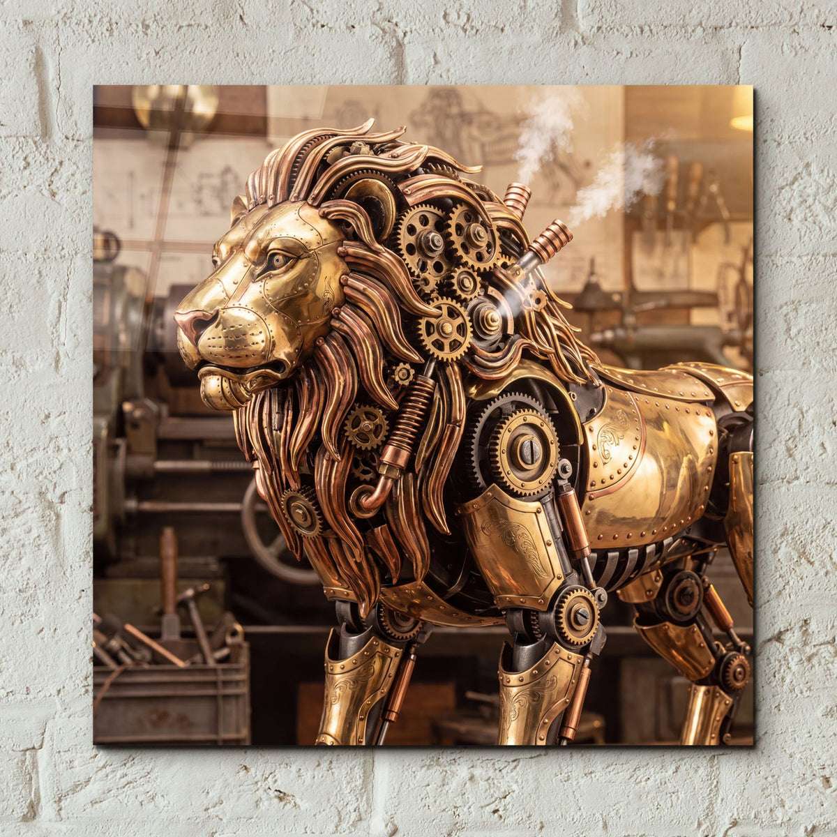 Steampunk Lion by Veve - 12x12 acrylic wall art in a room