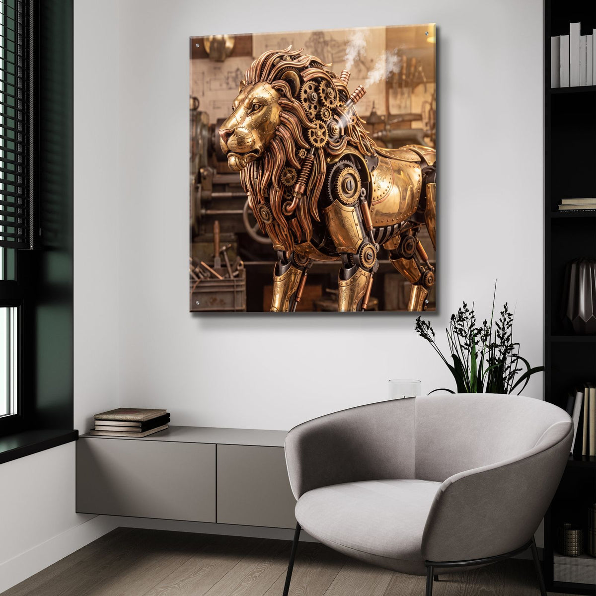 Steampunk Lion by Veve - 36x36 acrylic wall art in a room