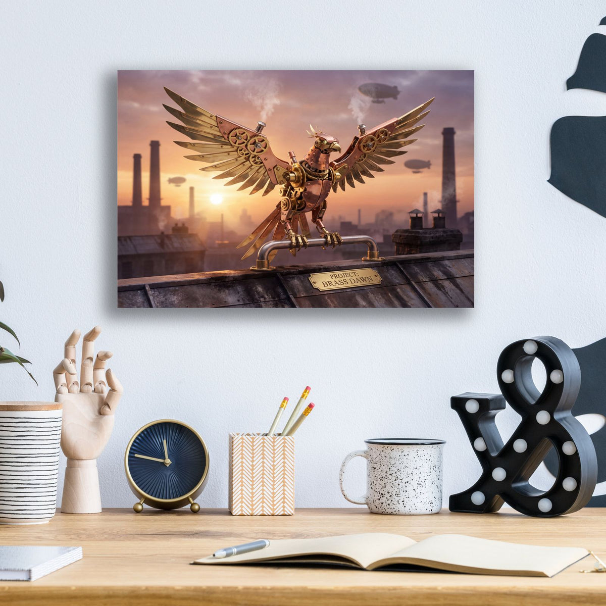 Steampunk Phoenix Brass Dawn by Veve - 16x12 acrylic wall art in a room