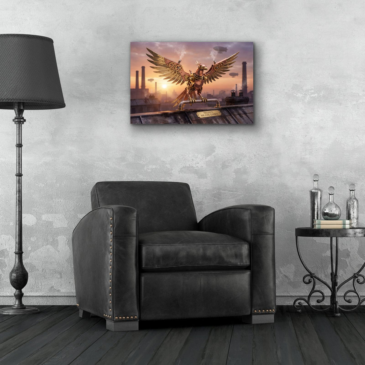 Steampunk Phoenix Brass Dawn by Veve - 24x16 acrylic wall art in a room