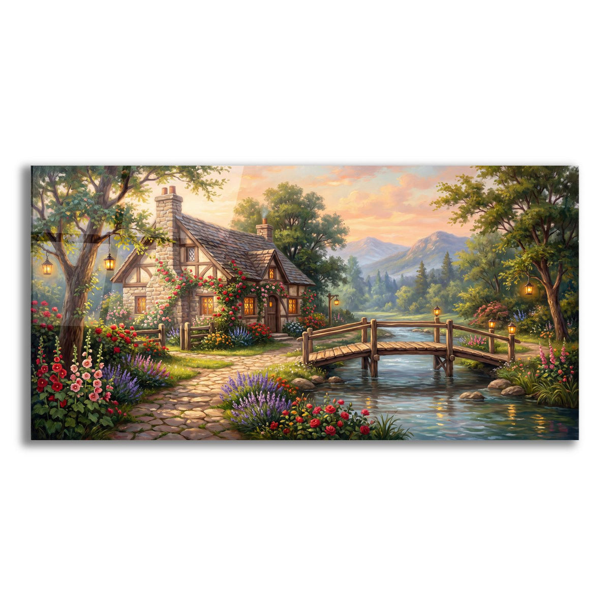 Summer Riverside Cottage Romantic Country Landscape by Veve acrylic glass wall art