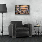 Summer Sunset Lake Porch White Adirondacks by Veve - 24x16 acrylic wall art in a room