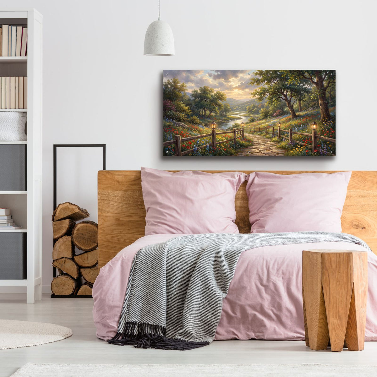 Summer Wildflower Valley Rustic Mountain Path Landscape by Veve - 48x24 acrylic wall art in a room