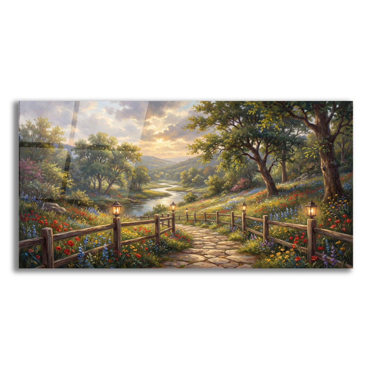 Summer Wildflower Valley Rustic Mountain Path Landscape by Veve acrylic glass wall art