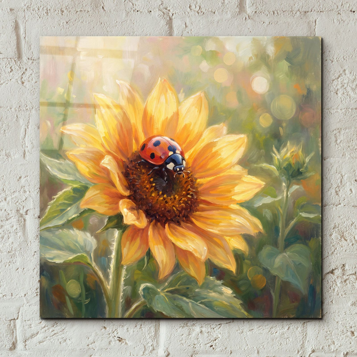 Sunflower and Ladybug by Veve - 12x12 acrylic wall art in a room
