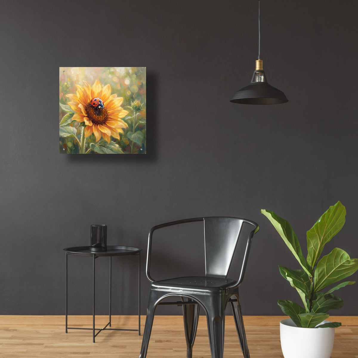 Sunflower and Ladybug by Veve - 24x24 acrylic wall art in a room