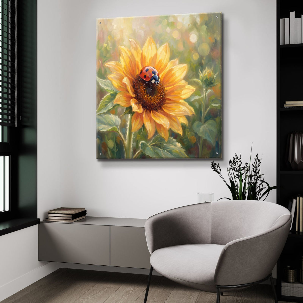 Sunflower and Ladybug by Veve - 36x36 acrylic wall art in a room