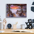 Winter Cabin Garland Lights Icy Lake Sunset by Veve - 16x12 acrylic wall art in a room