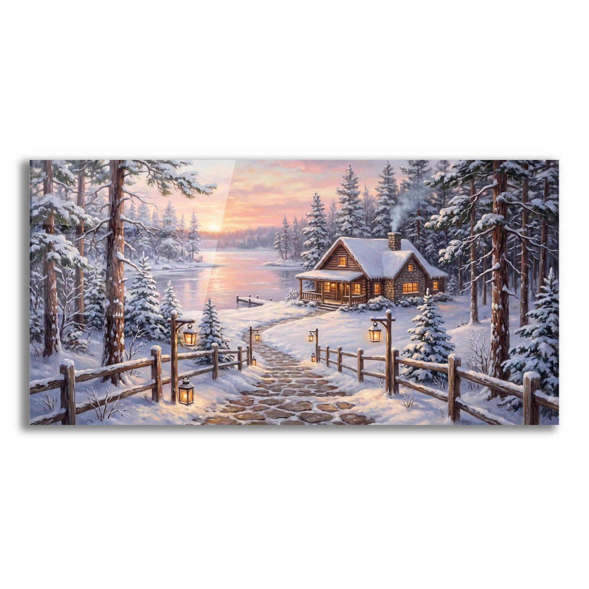 Winter Lake House at Sunrise by Veve acrylic glass wall art