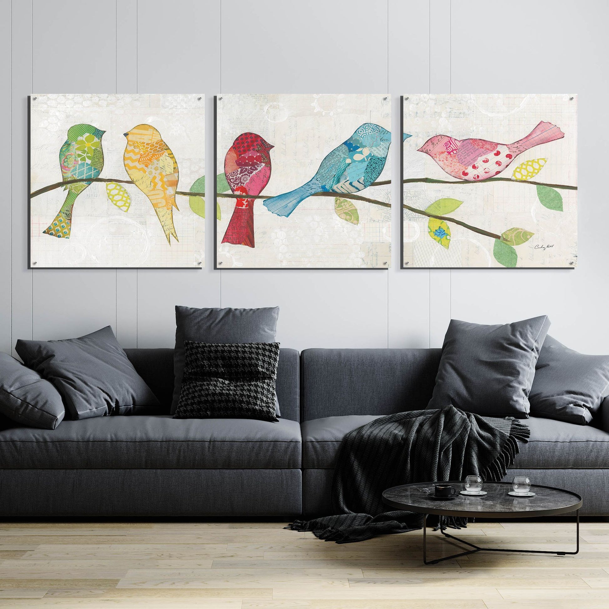 Epic Art 'Catching Up I' by Courtney Prahl, Acrylic Glass Wall Art, 3 Piece Set,108x36