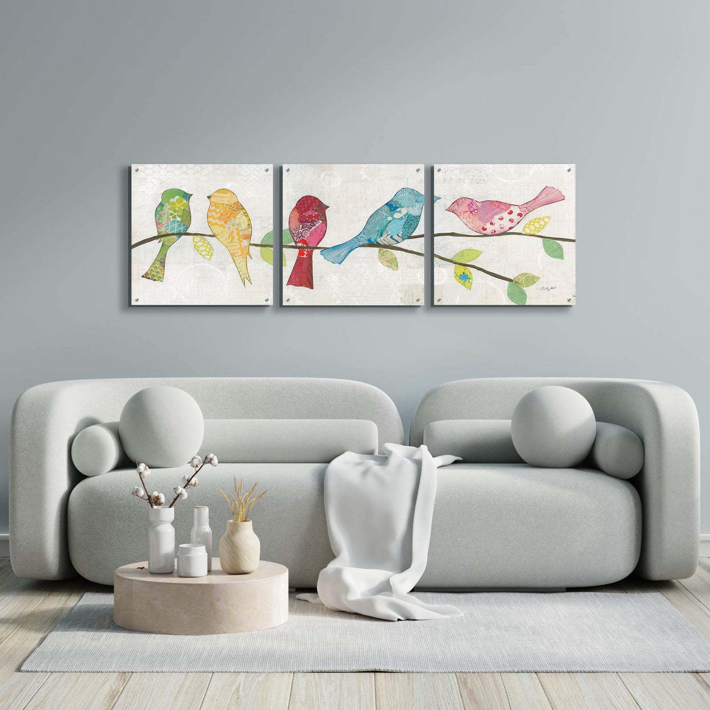 Epic Art 'Catching Up I' by Courtney Prahl, Acrylic Glass Wall Art, 3 Piece Set,72x24