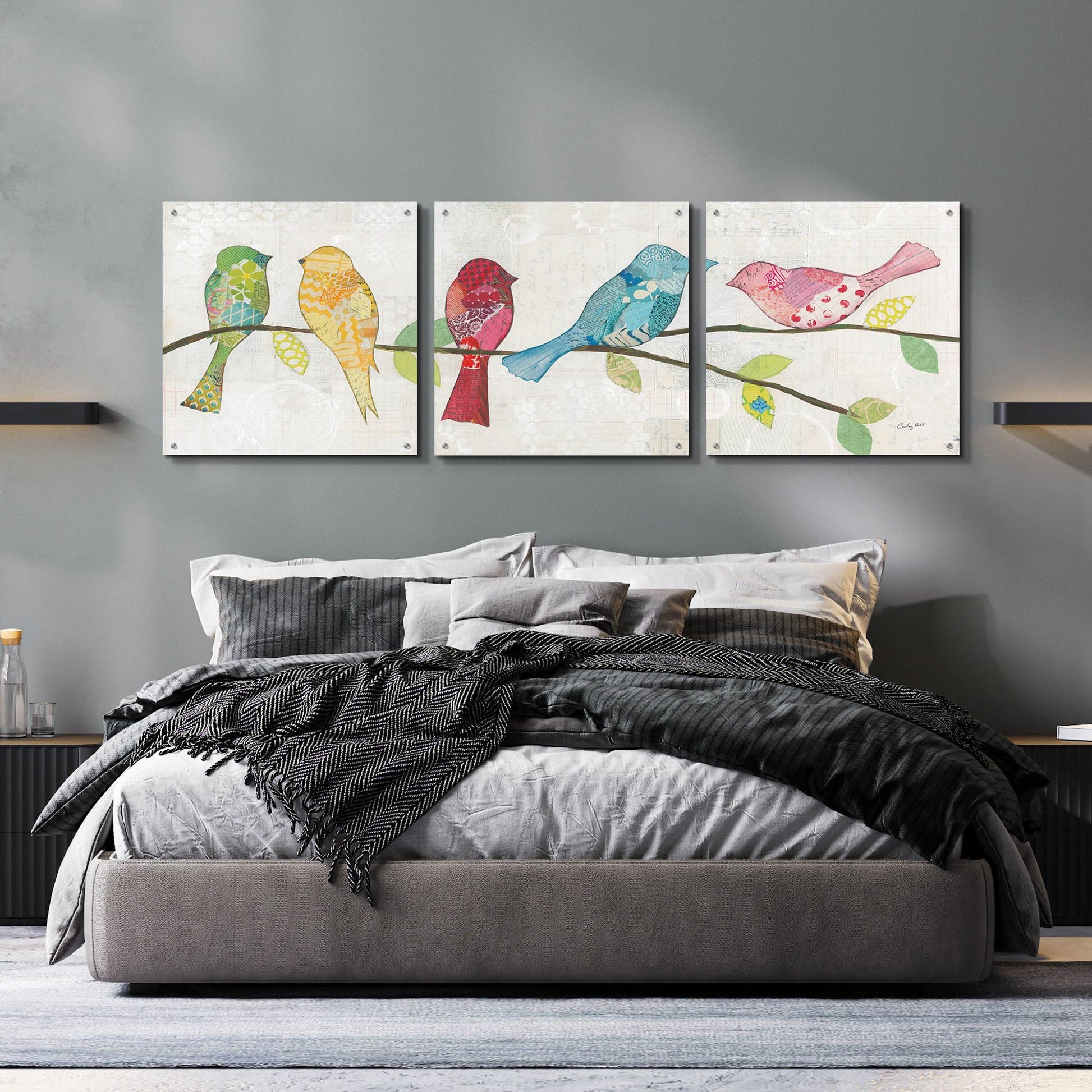 Epic Art 'Catching Up I' by Courtney Prahl, Acrylic Glass Wall Art, 3 Piece Set,72x24