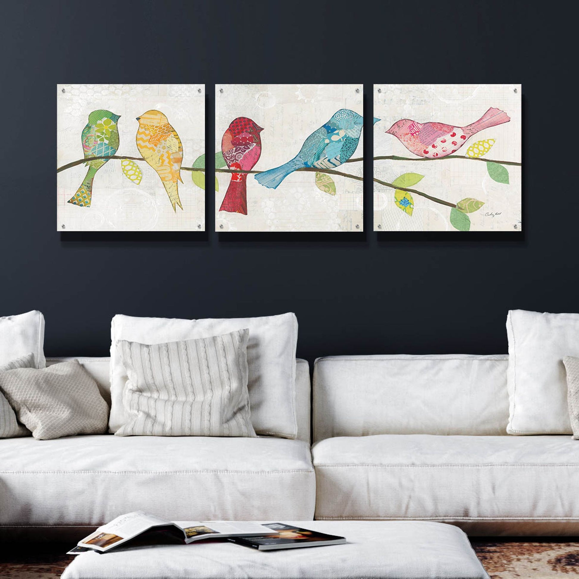 Epic Art 'Catching Up I' by Courtney Prahl, Acrylic Glass Wall Art, 3 Piece Set,72x24