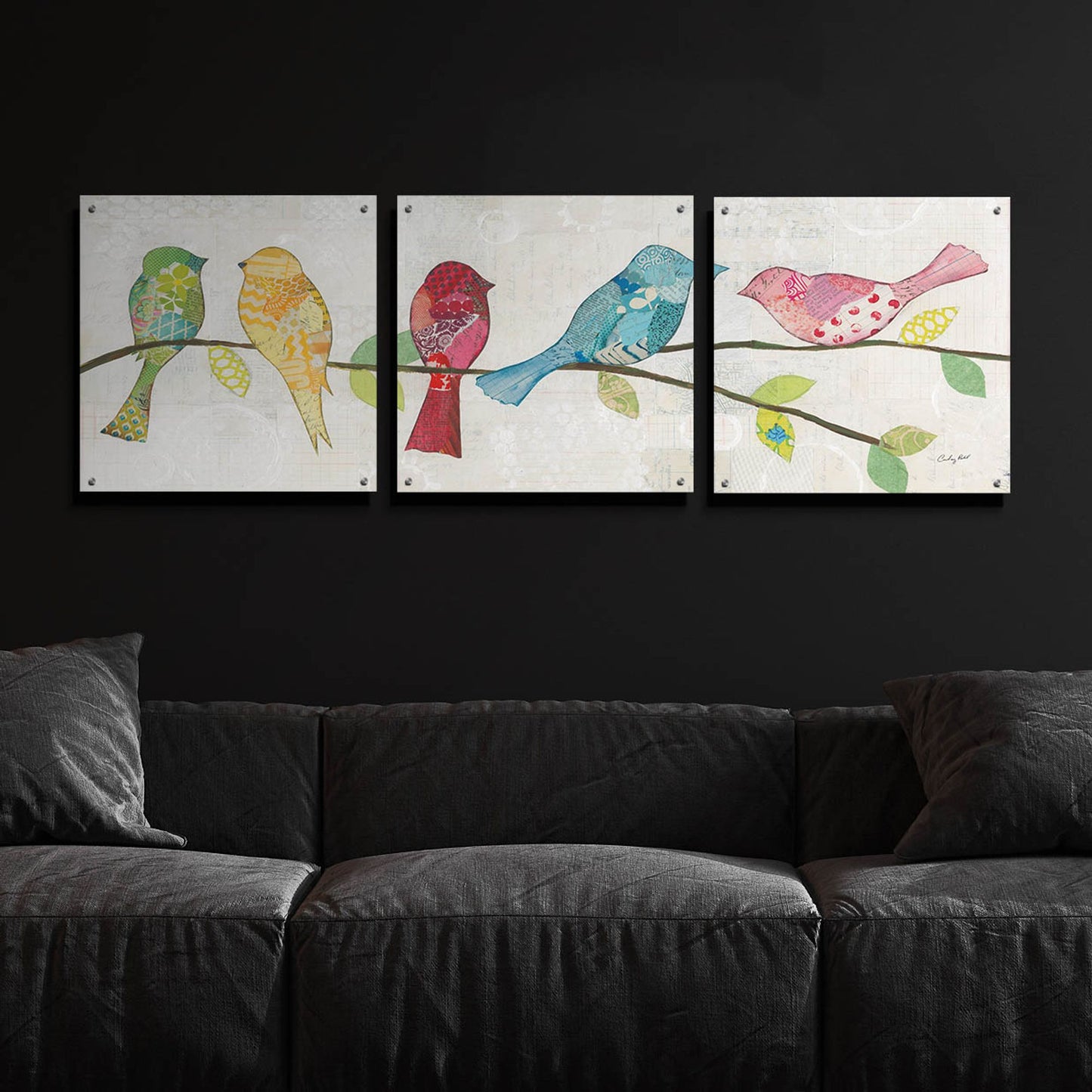 Epic Art 'Catching Up I' by Courtney Prahl, Acrylic Glass Wall Art, 3 Piece Set,72x24