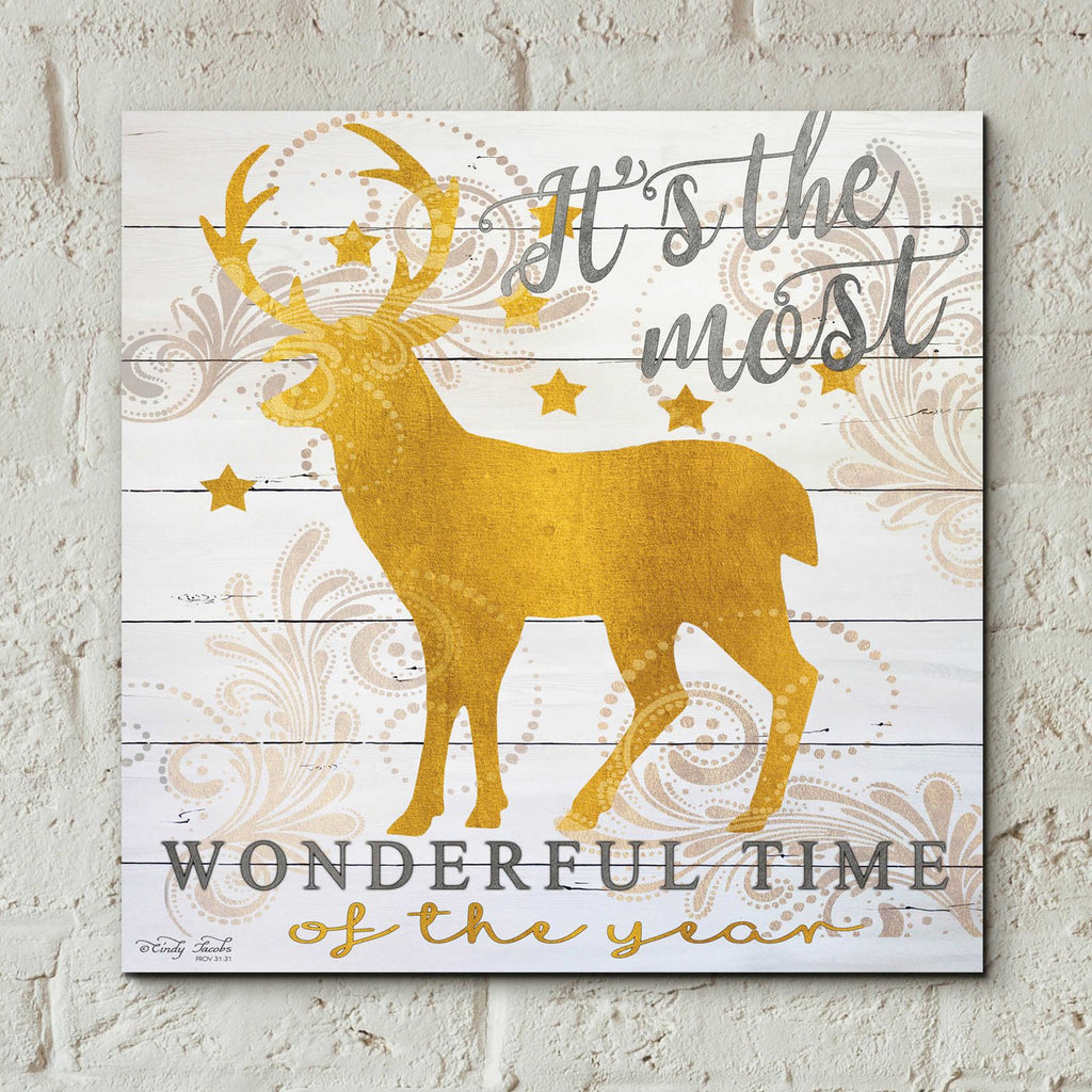 It's the Most Wonderful Time Deer by Cindy Jacobs - 12x12 acrylic wall art in a room