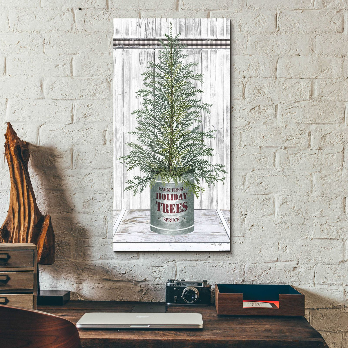 Galvanized Pot Spruce by Cindy Jacobs - 12x24 acrylic wall art in a room