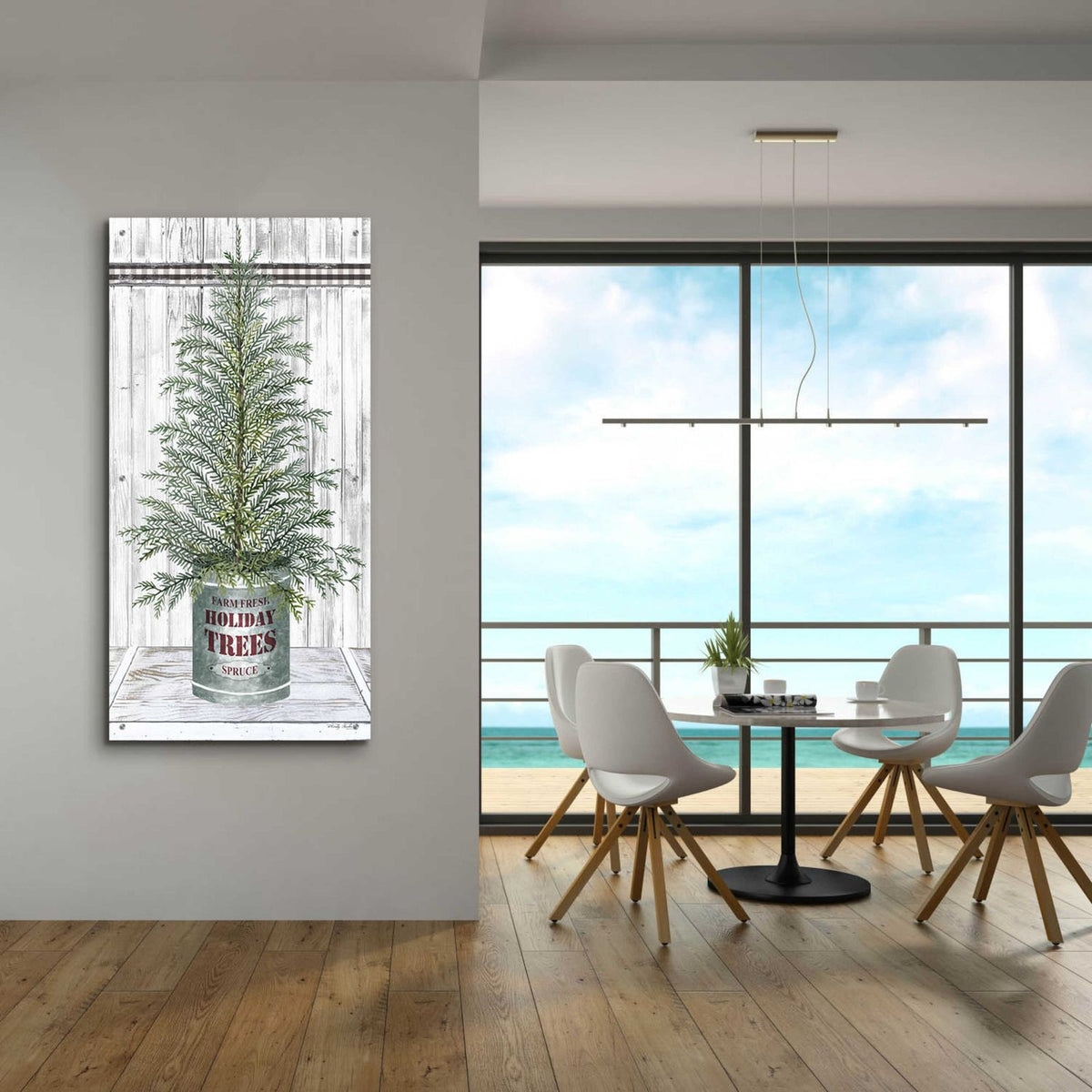 Galvanized Pot Spruce by Cindy Jacobs - 24x48 acrylic wall art in a room