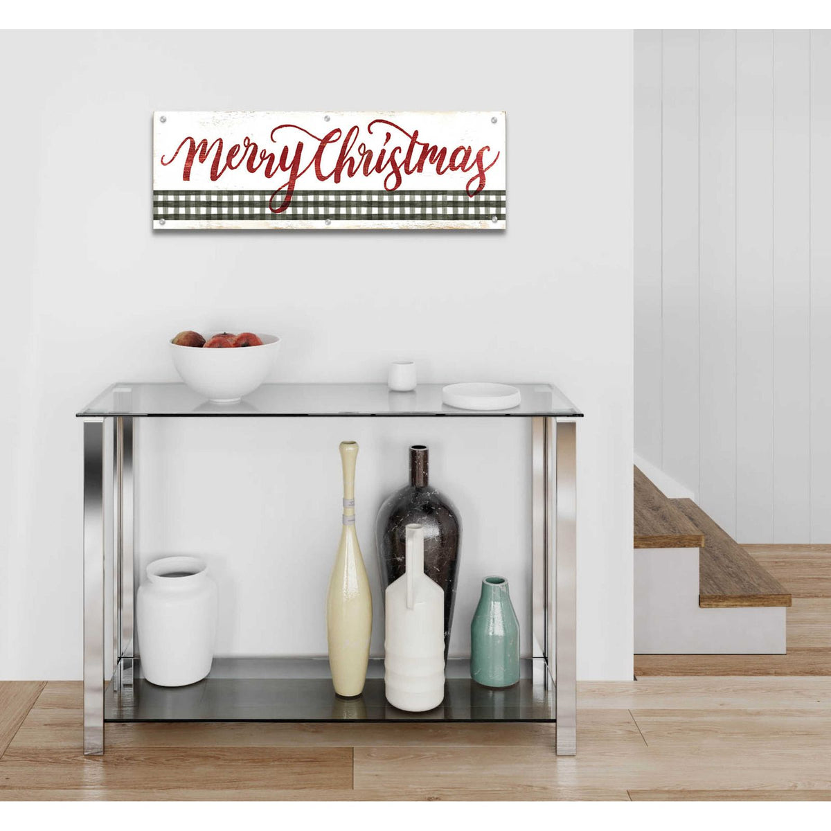 Merry Christmas Gingham by Cindy Jacobs - 36x12 acrylic wall art in a room