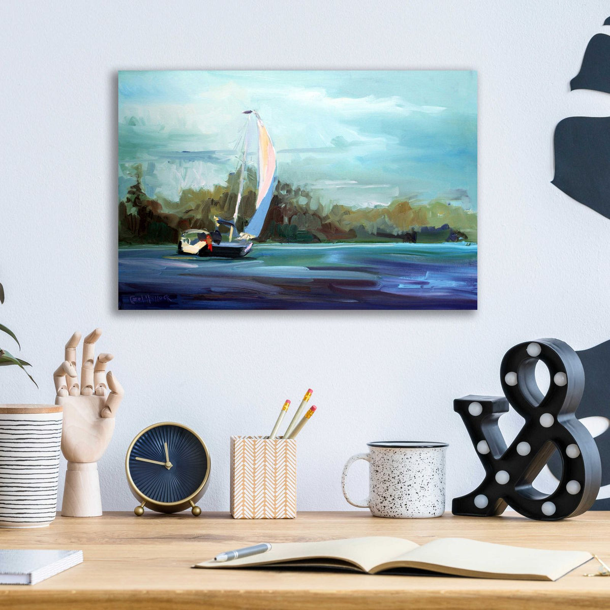 Sailboat by Carol Hallock - 16x12 acrylic wall art in a room