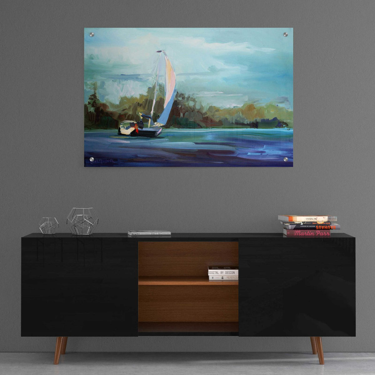 Sailboat by Carol Hallock - 36x24 acrylic wall art in a room