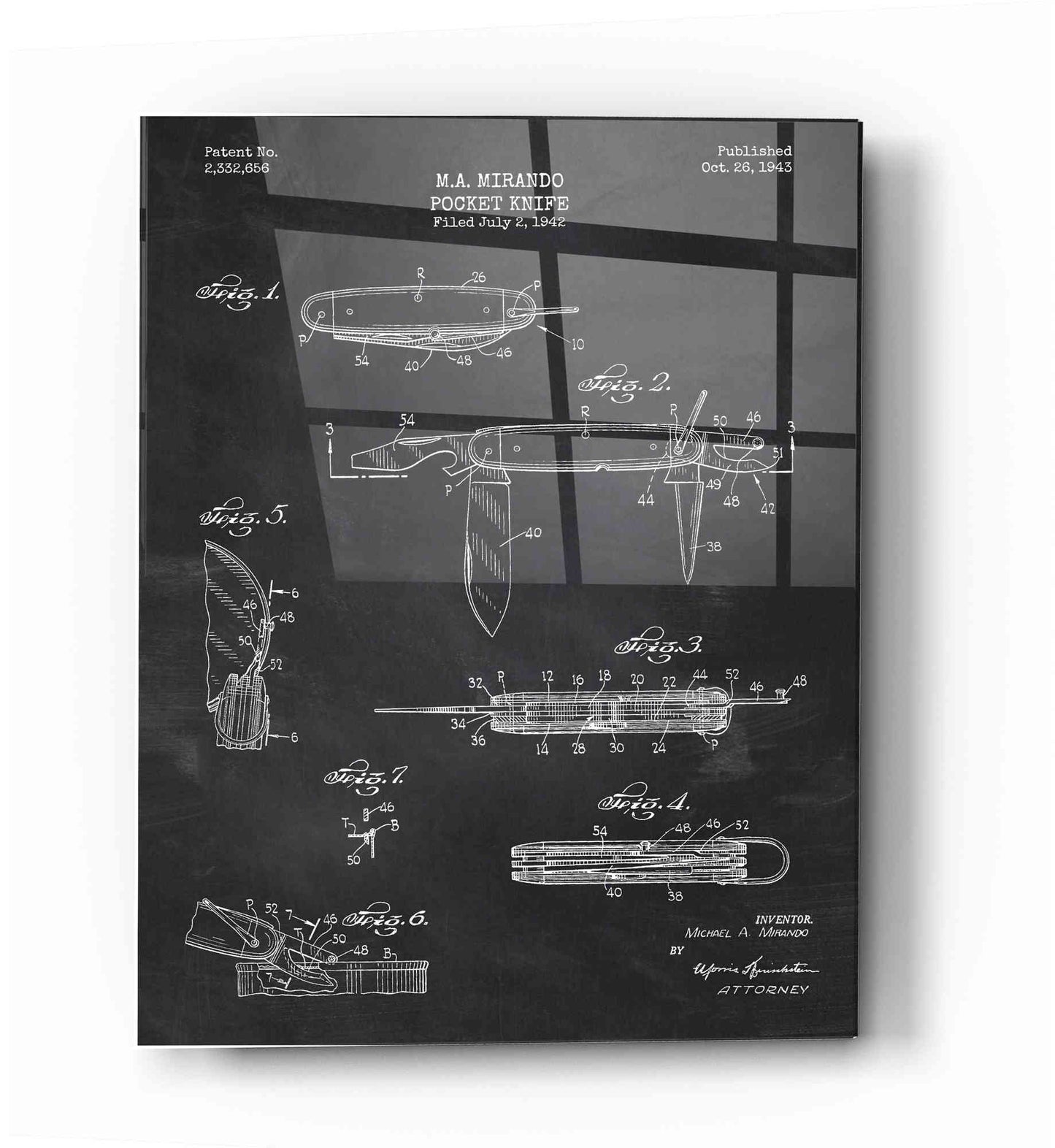 Epic Art 'Pocket Knife Blueprint Patent Chalkboard' Acrylic Glass Wall Art,12x16