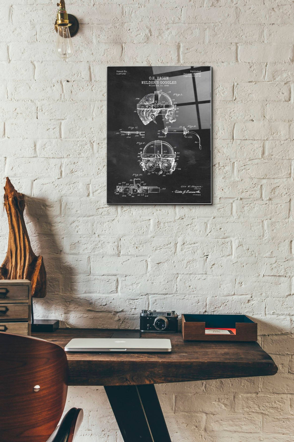 Epic Art 'Welding Goggles Blueprint Patent Chalkboard' Acrylic Glass Wall Art,12x16