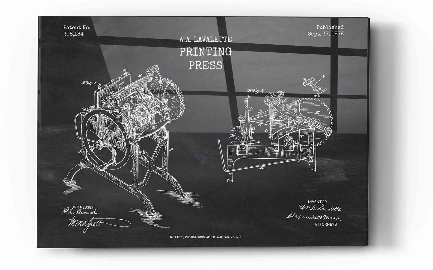 Epic Art 'Printing Press Blueprint Patent Chalkboard' Acrylic Glass Wall Art,12x16
