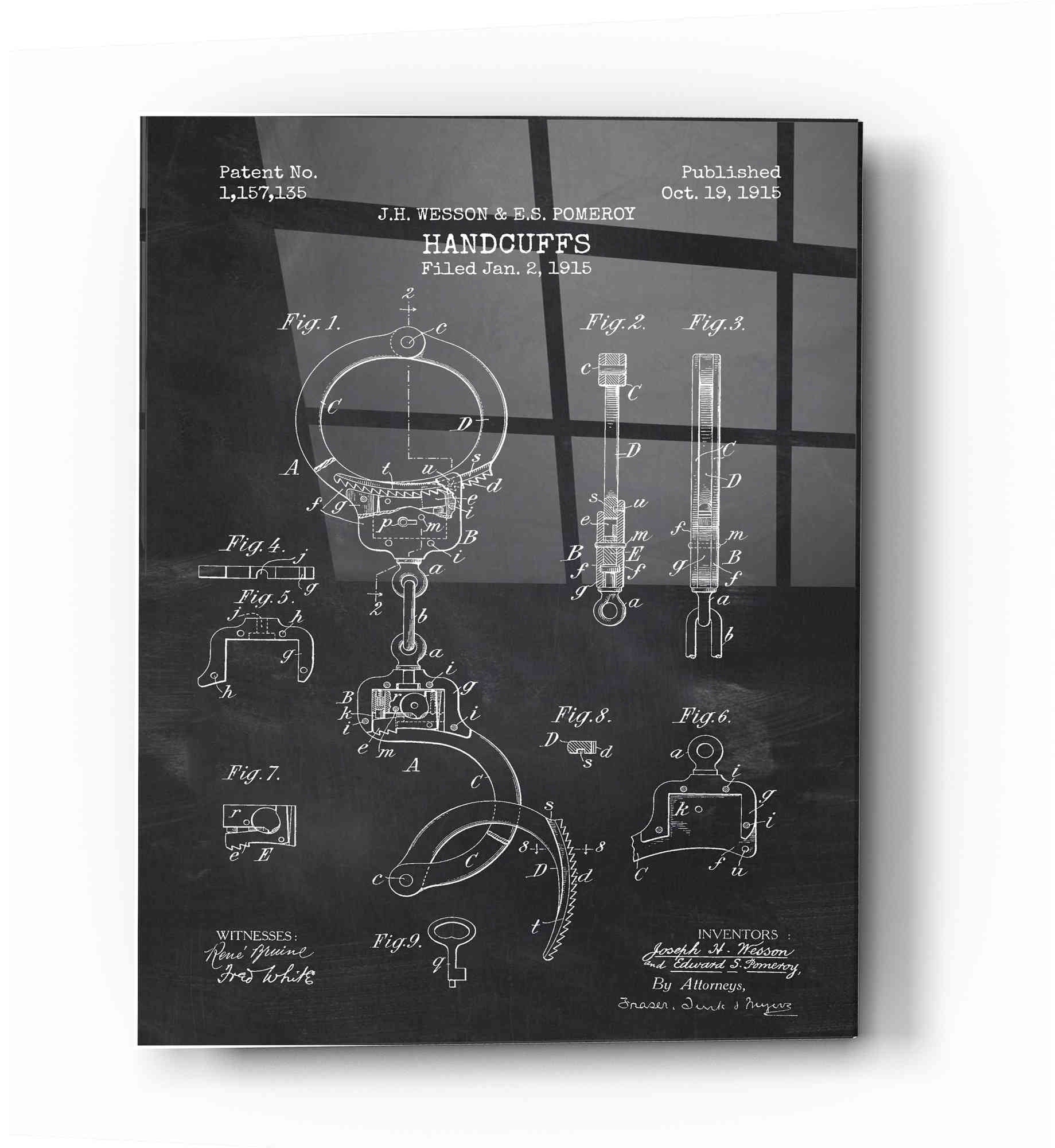 Epic Art 'Handcuffs Blueprint Patent Chalkboard' Acrylic Glass Wall Art,12x16