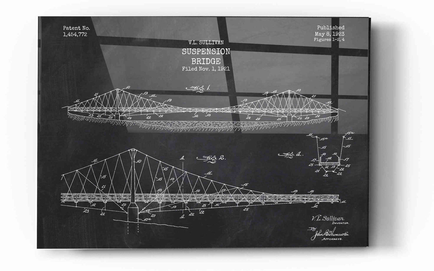 Epic Art 'Suspension Bridge Blueprint Patent Chalkboard' Acrylic Glass Wall Art,12x16