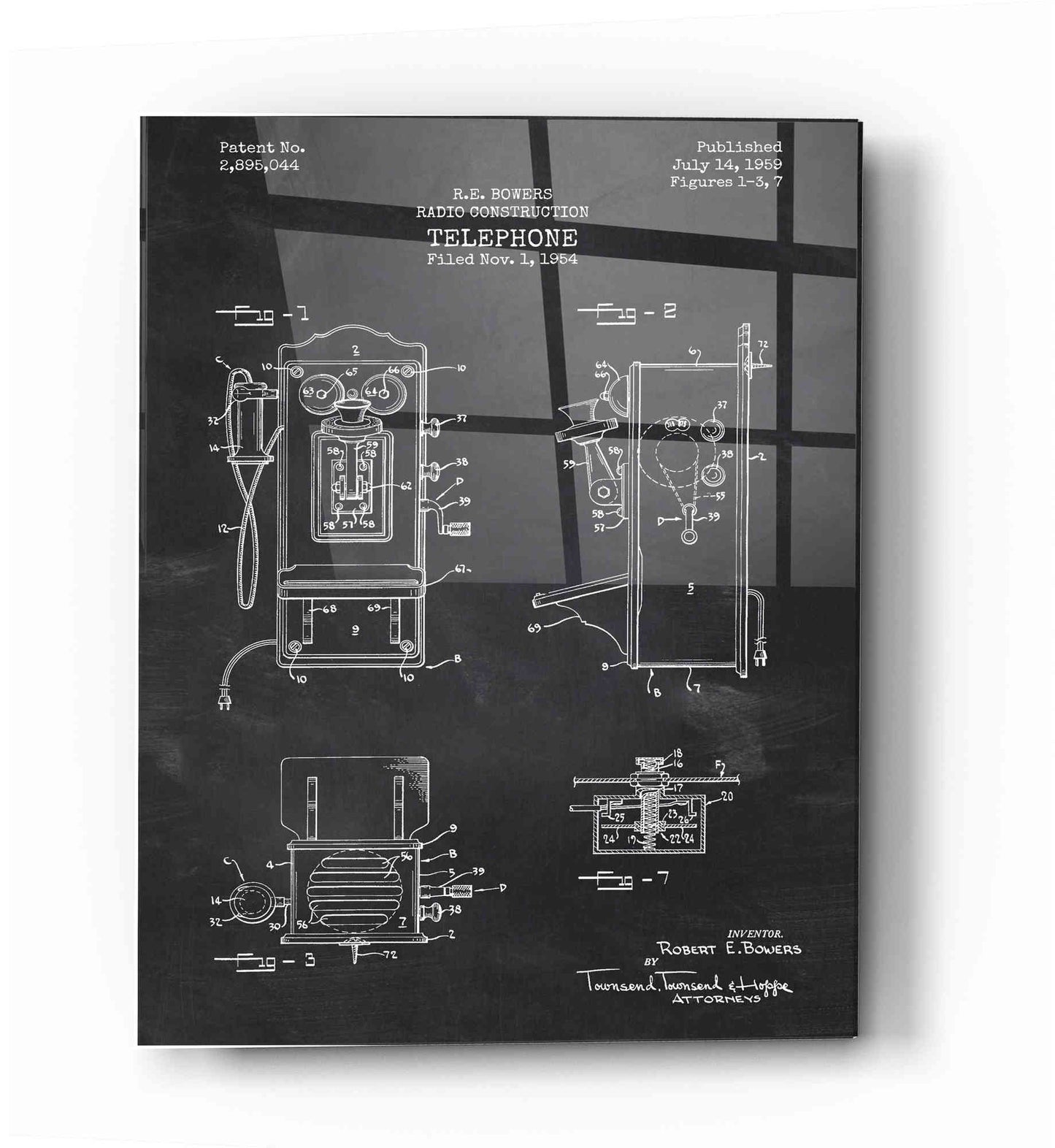 Epic Art 'Telephone, 1959 Blueprint Patent Chalkboard' Acrylic Glass Wall Art,12x16