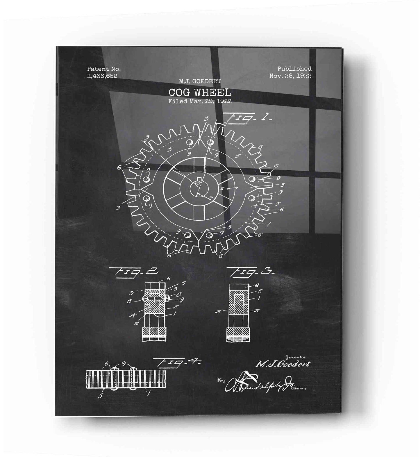 Epic Art 'Cog Wheel Blueprint Patent Chalkboard' Acrylic Glass Wall Art,12x16