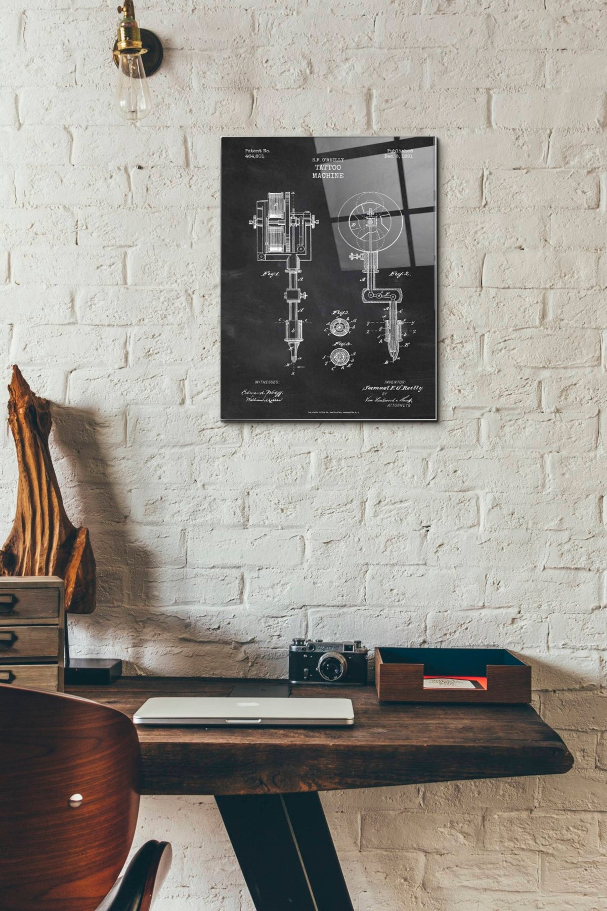 Epic Art 'Tattoo Machine Blueprint Patent Chalkboard' Acrylic Glass Wall Art,12x16