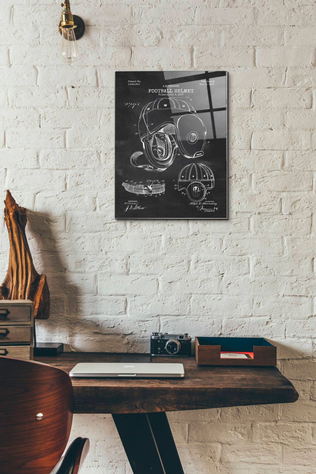 Epic Art 'Football Helmet Blueprint Patent Chalkboard' Acrylic Glass Wall Art,12x16