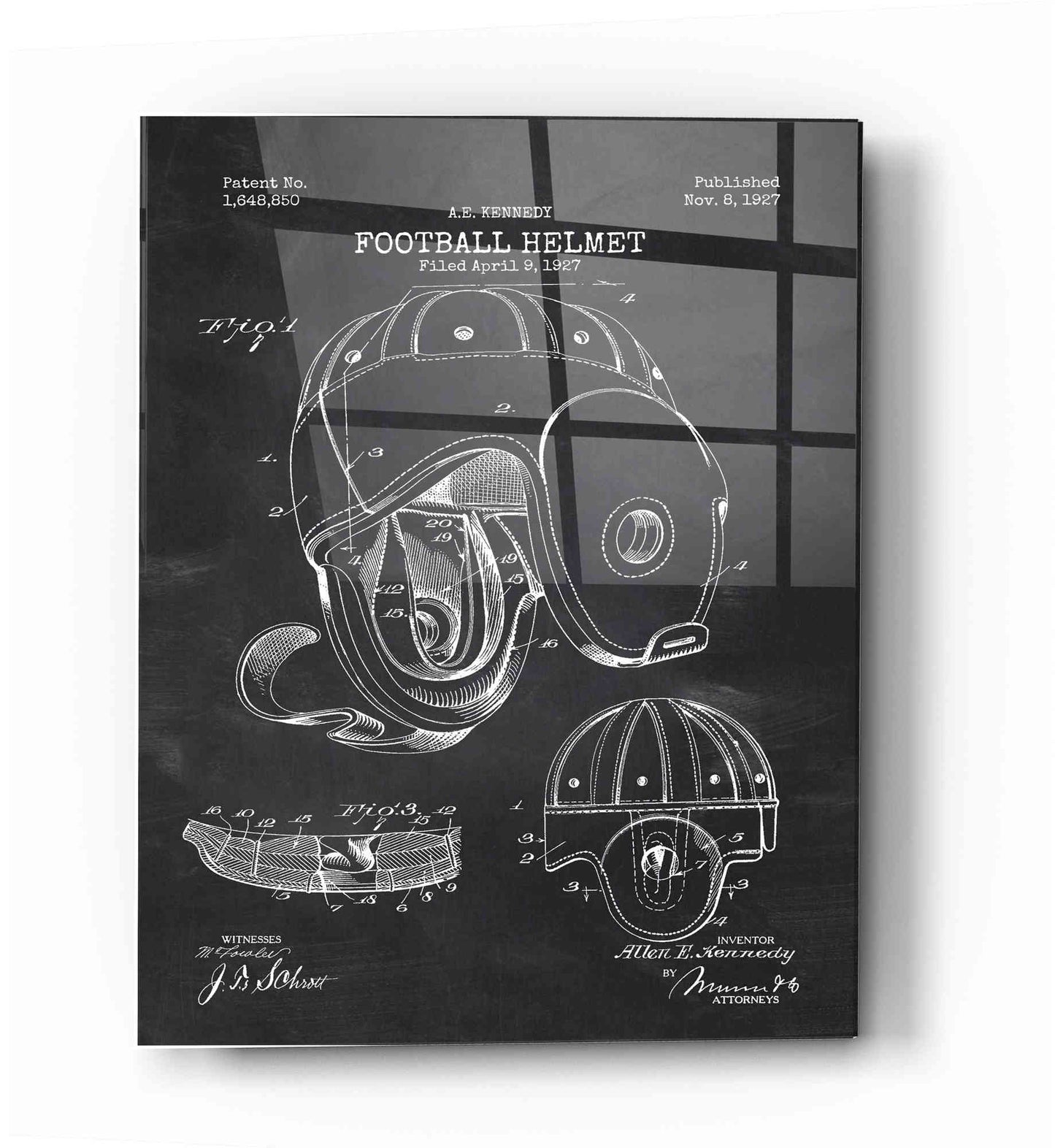 Epic Art 'Football Helmet Blueprint Patent Chalkboard' Acrylic Glass Wall Art,12x16