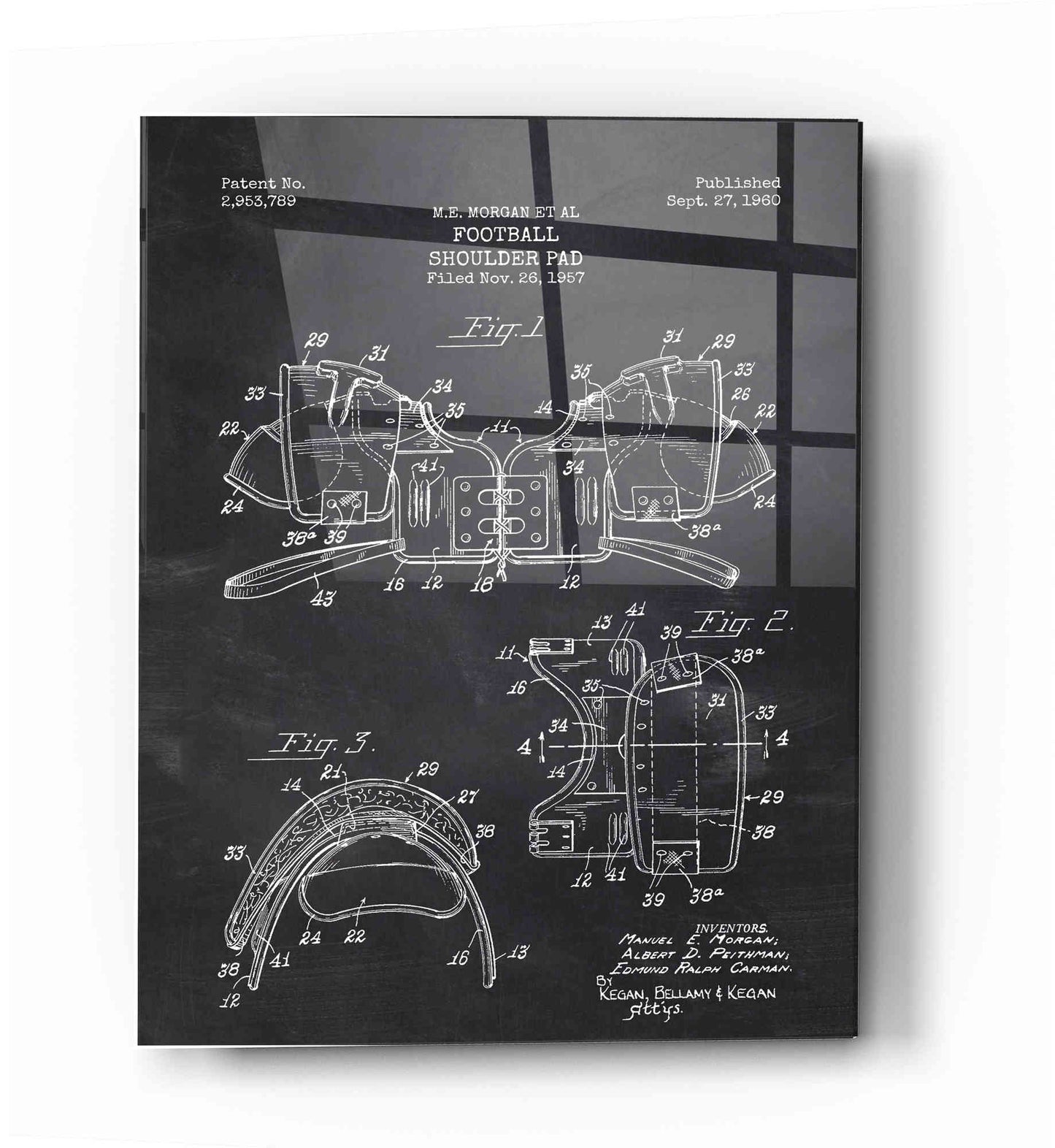 Epic Art 'Football Shoulder Pad Blueprint Patent Chalkboard' Acrylic Glass Wall Art,12x16