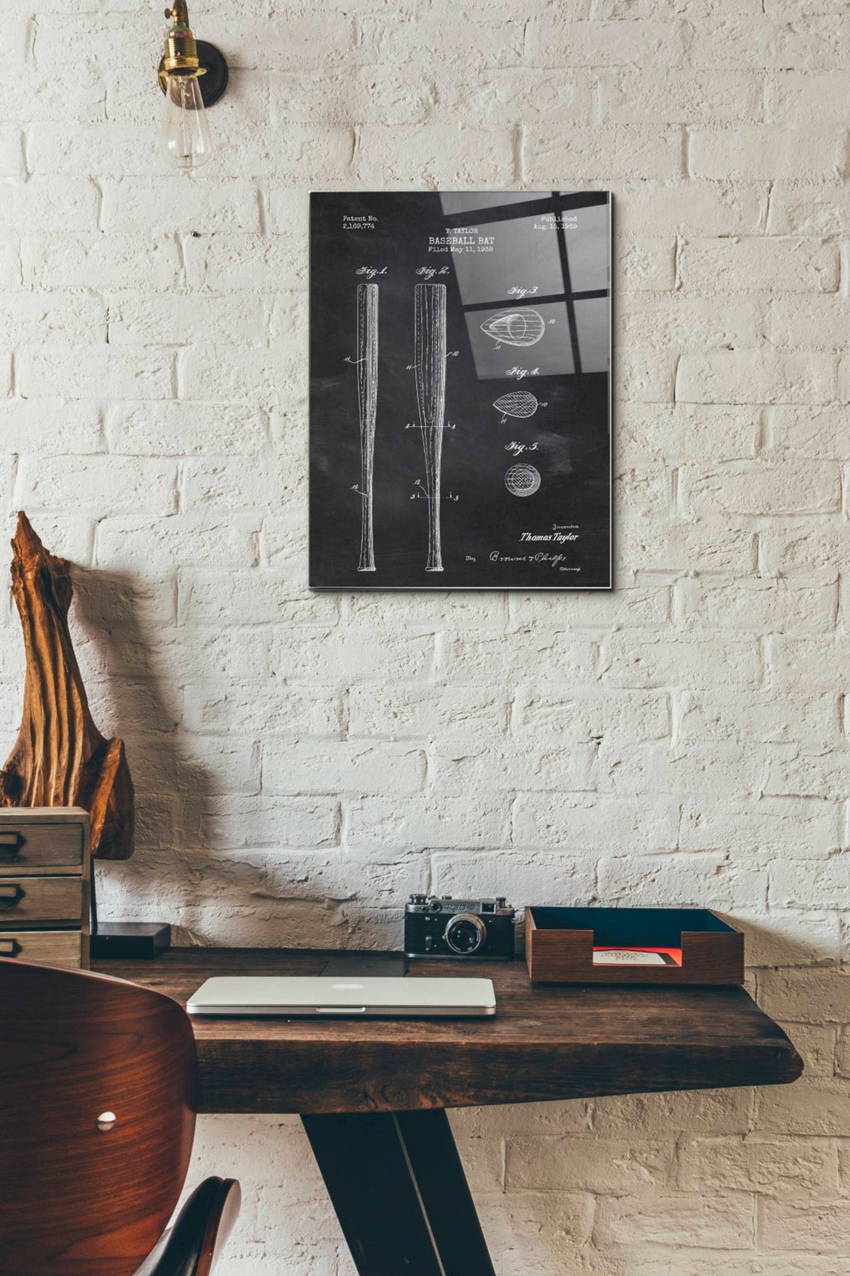 Epic Art 'Baseball Bat Blueprint Patent Chalkboard' Acrylic Glass Wall Art,12x16